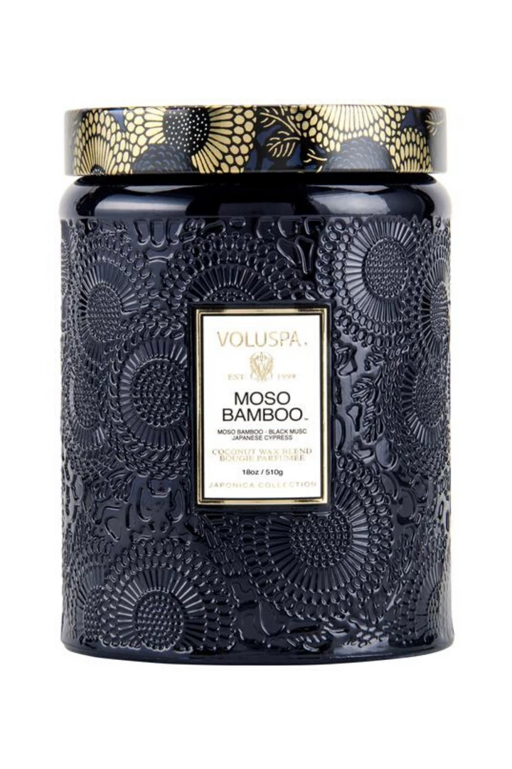 Voluspa Large Embossed Glass Jar - Moso Bamboo 2 Voluspa Large Embossed Glass Jar - Moso Bamboo