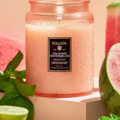 Voluspa Large Embossed Glass Jar - Kalahari Watermelon