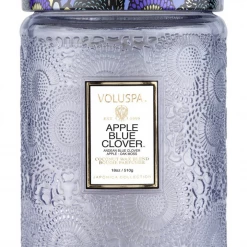 RESTOCKED Voluspa Large Embossed Glass Jar - Apple Blue Clover