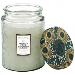 RESTOCKED Voluspa Large Embossed Glass Jar - French Cade Lavender