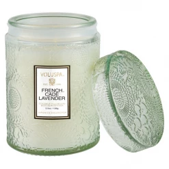 Voluspa Small Embossed Glass Jar - French Cade Lavender 5 Voluspa Small Embossed Glass Jar - French Cade Lavender
