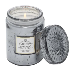 Voluspa Small Embossed Glass Jar - Makassar Ebony & Peach