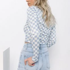 Storia Shilo Mock Neck Checkered Top CLOTHING