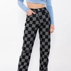 Et Clet Hold Back Checkered Jeans CLOTHING