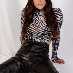 Sky To Moon Someone New Mock Neck Mesh Top CLOTHING