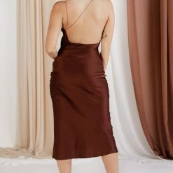 Beige Botany CLOTHING Sweet Melody Satin Midi Dress