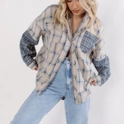 Listicle CLOTHING Madison Plaid Contrast Button Down Top