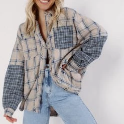 Listicle CLOTHING Madison Plaid Contrast Button Down Top