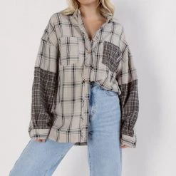 Listicle CLOTHING Madison Plaid Contrast Button Down Top