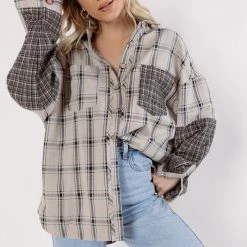 Listicle CLOTHING Madison Plaid Contrast Button Down Top