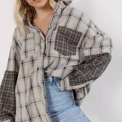 Listicle CLOTHING Madison Plaid Contrast Button Down Top