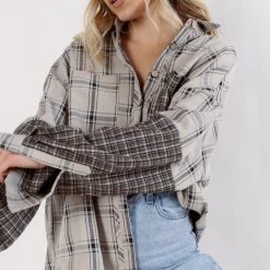 Listicle CLOTHING Madison Plaid Contrast Button Down Top