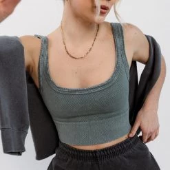Nikibiki Time To Trim Vintage Wash Ribbed Crop Top CLOTHING