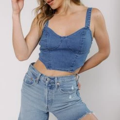 Blue Blush On My Time Denim Top CLOTHING