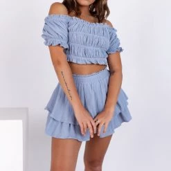 Day + Moon Flutter By Ruched Crop Top