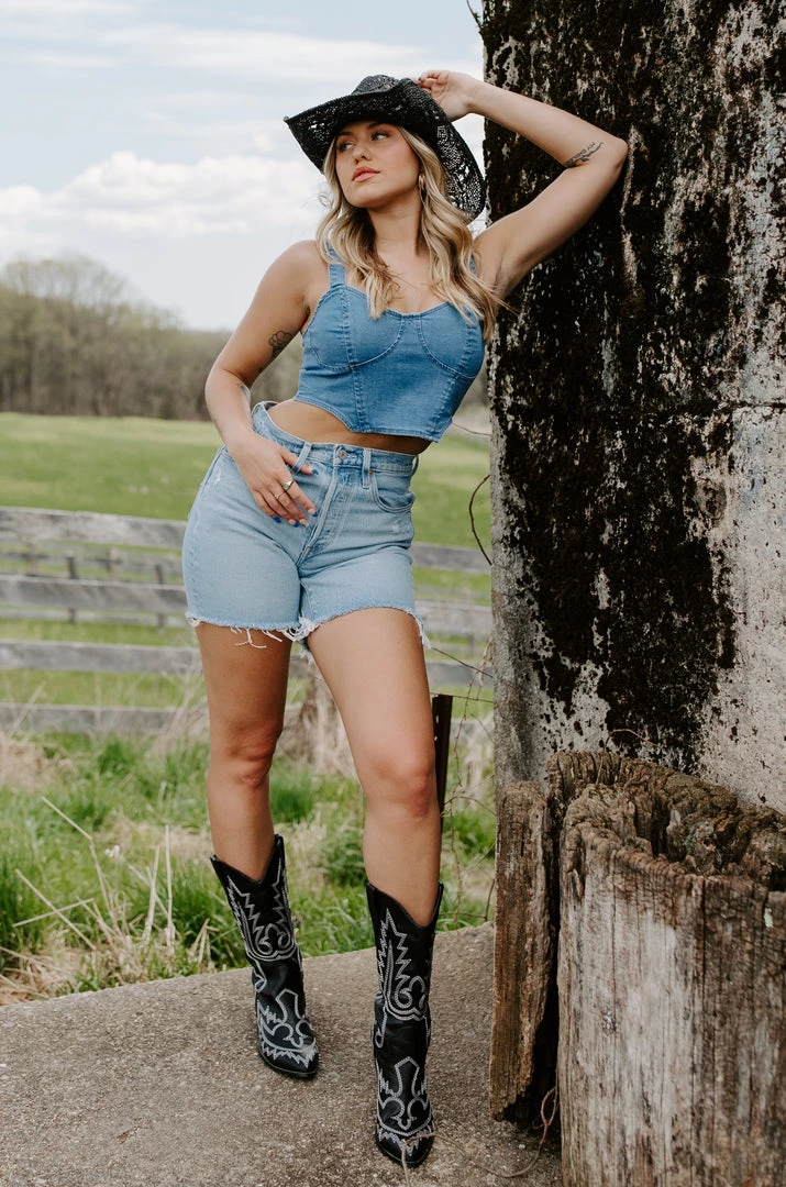 Blue Blush On My Time Denim Top CLOTHING 1 Blue Blush On My Time Denim Top CLOTHING