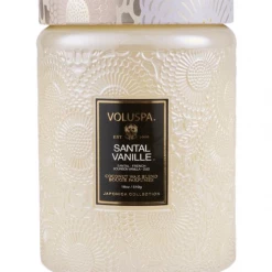 RESTOCKED Voluspa Large Embossed Glass Jar - Santal Vanille