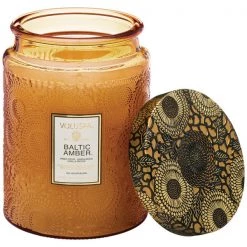 RESTOCKED Voluspa Large Embossed Glass Jar - Baltic Amber