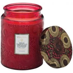 RESTOCKED Voluspa Large Embossed Glass Jar - Goji Tarocco Orange