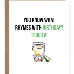 Pretty By Her Rhymes With Birthday Tequila Card GIFT