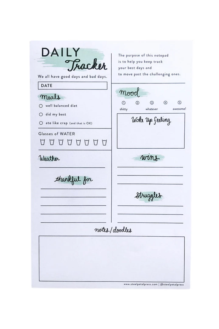 Steel Petal Press Mint Daily Self Care Tracker Notepad GIFT 1 Steel Petal Press Mint Daily Self Care Tracker Notepad GIFT