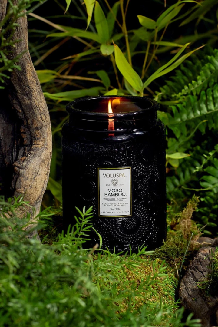 Voluspa Large Embossed Glass Jar - Moso Bamboo 1 Voluspa Large Embossed Glass Jar - Moso Bamboo