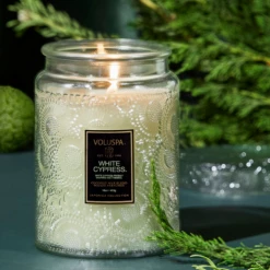 Voluspa Large Embossed Glass Jar - White Cypress