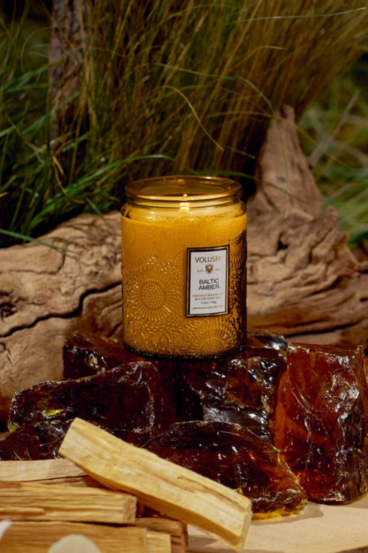 Voluspa Small Embossed Glass Jar - Baltic Amber RESTOCKED 1 Voluspa Small Embossed Glass Jar - Baltic Amber RESTOCKED